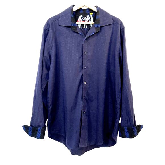 Robert Graham Geometric Navy Blue Flip Cuff Classic‎ Fit Button Up Shirt Men's L - Picture 1 of 11